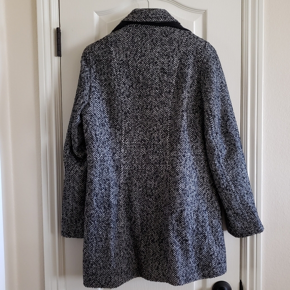 London Fog Women's Black & White Herringbone Wool Blend Coat Size S - Picture 2 of 13
